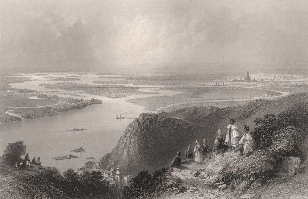 View of Vienna from the Leopoldsberg. Wien. Danube Donau. BARTLETT 1840 print